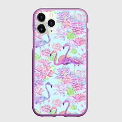 Чехол iPhone 11 Pro матовый Фламинго и кувшинки батик, цвет: 3D-фиолетовый