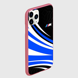 Чехол iPhone 11 Pro матовый BMW M - синие волны, цвет: 3D-малиновый — фото 2