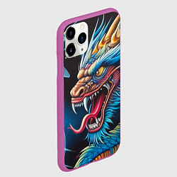 Чехол iPhone 11 Pro матовый Фантастический космический дракон - нейросеть, цвет: 3D-фиолетовый — фото 2