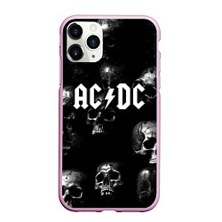 Чехол iPhone 11 Pro матовый AC DC - черные черепа, цвет: 3D-розовый