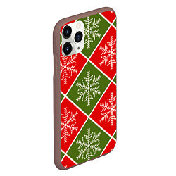 Чехол iPhone 11 Pro матовый Рождественский паттерн со снежинками в ромбах, цвет: 3D-коричневый — фото 2