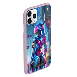 Чехол iPhone 11 Pro матовый Cyberpunk girl - neon glow ai art, цвет: 3D-розовый — фото 2