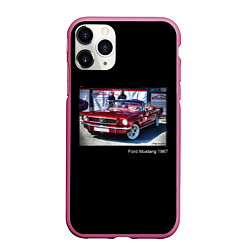 Чехол iPhone 11 Pro матовый Ford Mustang кабриолет модель 1967 года, цвет: 3D-малиновый