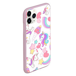 Чехол iPhone 11 Pro матовый Единорог мороженое радуга и звездочки, цвет: 3D-розовый — фото 2