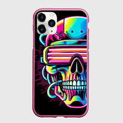 Чехол iPhone 11 Pro матовый Cyber skull - ai art neon, цвет: 3D-малиновый