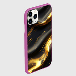Чехол iPhone 11 Pro матовый Черно-золотая волнистая текстура, цвет: 3D-фиолетовый — фото 2
