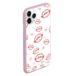 Чехол iPhone 11 Pro матовый Паттерн красные губы на белом - lips classic, цвет: 3D-розовый — фото 2