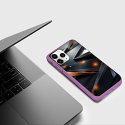 Чехол iPhone 11 Pro матовый Темная и золотая геометрия, цвет: 3D-фиолетовый — фото 2