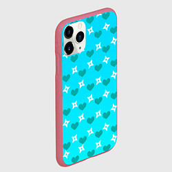 Чехол iPhone 11 Pro матовый Сюрикены и сердечки: голубой, цвет: 3D-малиновый — фото 2