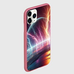 Чехол iPhone 11 Pro матовый Неоновый космос - разряд молний, цвет: 3D-малиновый — фото 2