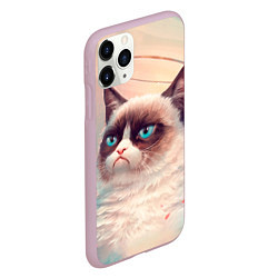 Чехол iPhone 11 Pro матовый Мемный кот Grumpy Cat с нимбом, цвет: 3D-розовый — фото 2