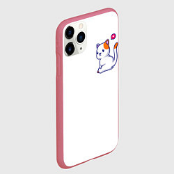 Чехол iPhone 11 Pro матовый Милый кот обиделся с разбитым сердечком, цвет: 3D-малиновый — фото 2