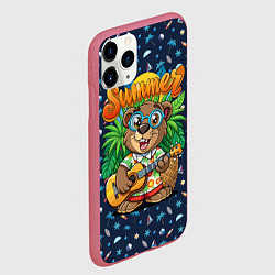 Чехол iPhone 11 Pro матовый Мишка играет на гитаре жарким летом, цвет: 3D-малиновый — фото 2