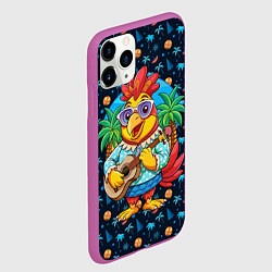 Чехол iPhone 11 Pro матовый Жаркое лето петух играет на гитаре, цвет: 3D-фиолетовый — фото 2