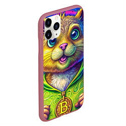 Чехол iPhone 11 Pro матовый Хомяк и биткоин, цвет: 3D-малиновый — фото 2