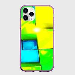 Чехол iPhone 11 Pro матовый Зелёные кубы разломы, цвет: 3D-фиолетовый