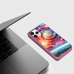 Чехол iPhone 11 Pro матовый Полёт к далёкой галактике - неоновый космос, цвет: 3D-малиновый — фото 2