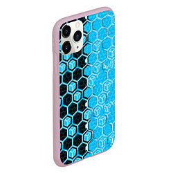 Чехол iPhone 11 Pro матовый Техно-киберпанк шестиугольники голубой и чёрный, цвет: 3D-розовый — фото 2
