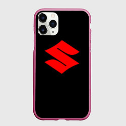 Чехол iPhone 11 Pro матовый Suzuki red logo, цвет: 3D-малиновый