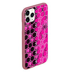 Чехол iPhone 11 Pro матовый Техно-киберпанк шестиугольники розовый и чёрный с, цвет: 3D-малиновый — фото 2