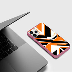 Чехол iPhone 11 Pro матовый Чёрно-оранжевые широкие линии на белом фоне, цвет: 3D-малиновый — фото 2
