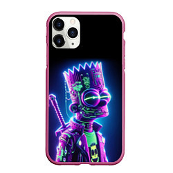 Чехол iPhone 11 Pro матовый Bart Simpson cyber ninja - neon glow, цвет: 3D-малиновый