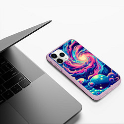 Чехол iPhone 11 Pro матовый Разноцветный бескрайний космос - нейросеть, цвет: 3D-розовый — фото 2