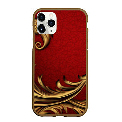 Чехол iPhone 11 Pro матовый Классический золотой узор на красном бархате, цвет: 3D-коричневый