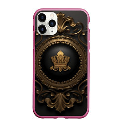 Чехол iPhone 11 Pro матовый Классические золотые узоры и корона, цвет: 3D-малиновый