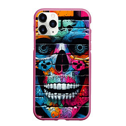 Чехол iPhone 11 Pro матовый Crazy color skull - graffiti, цвет: 3D-малиновый