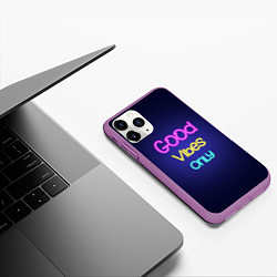 Чехол iPhone 11 Pro матовый Только хорошие вибрации неон - good vibes only, цвет: 3D-фиолетовый — фото 2