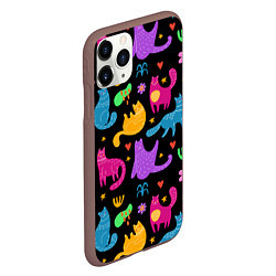 Чехол iPhone 11 Pro матовый Паттерн разноцветных котиков, цвет: 3D-коричневый — фото 2
