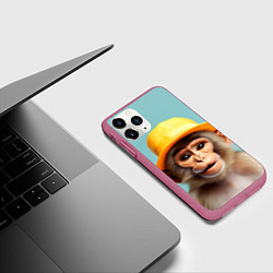 Чехол iPhone 11 Pro матовый Мартышка в шляпе, цвет: 3D-малиновый — фото 2