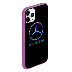 Чехол iPhone 11 Pro матовый Mercedes neon logo, цвет: 3D-фиолетовый — фото 2