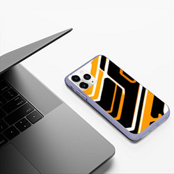 Чехол iPhone 11 Pro матовый Чёрно-жёлтые полосы на белом фоне, цвет: 3D-светло-сиреневый — фото 2
