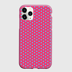 Чехол iPhone 11 Pro матовый Паттерн голубые ромбики, цвет: 3D-малиновый