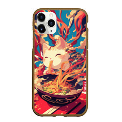 Чехол iPhone 11 Pro матовый Cat and ramen, цвет: 3D-коричневый
