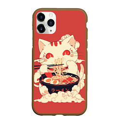 Чехол iPhone 11 Pro матовый Japanese cat eats ramen, цвет: 3D-коричневый