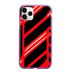 Чехол iPhone 11 Pro матовый Чёрно-белые полосы на красном фоне, цвет: 3D-фиолетовый