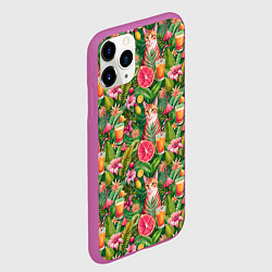Чехол iPhone 11 Pro матовый Летний котик с коктейлем в тропических цветах, цвет: 3D-фиолетовый — фото 2