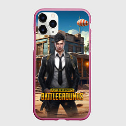 Чехол iPhone 11 Pro матовый PUBG mobile персонаж в костюме, цвет: 3D-малиновый