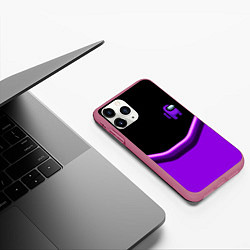 Чехол iPhone 11 Pro матовый Among us neon geometry, цвет: 3D-малиновый — фото 2