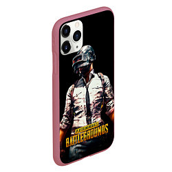 Чехол iPhone 11 Pro матовый PUBG игрок на закате черный фон, цвет: 3D-малиновый — фото 2