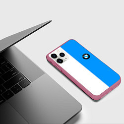 Чехол iPhone 11 Pro матовый BMW sport blue white, цвет: 3D-малиновый — фото 2