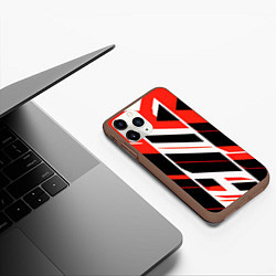 Чехол iPhone 11 Pro матовый Black and red stripes on a white background, цвет: 3D-коричневый — фото 2