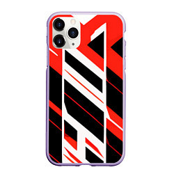 Чехол iPhone 11 Pro матовый Black and red stripes on a white background, цвет: 3D-светло-сиреневый