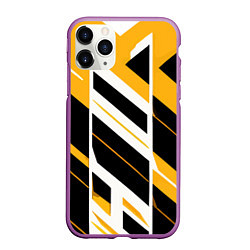 Чехол iPhone 11 Pro матовый Black and yellow stripes on a white background, цвет: 3D-фиолетовый