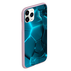 Чехол iPhone 11 Pro матовый Неоновые холодные голубые плиты в разломе, цвет: 3D-розовый — фото 2