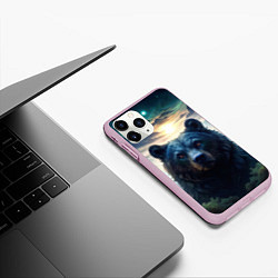 Чехол iPhone 11 Pro матовый Медведь на закате, цвет: 3D-розовый — фото 2