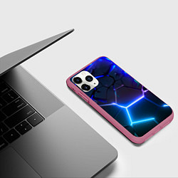 Чехол iPhone 11 Pro матовый Микс из разломленных плит и неоновое свечения, цвет: 3D-малиновый — фото 2